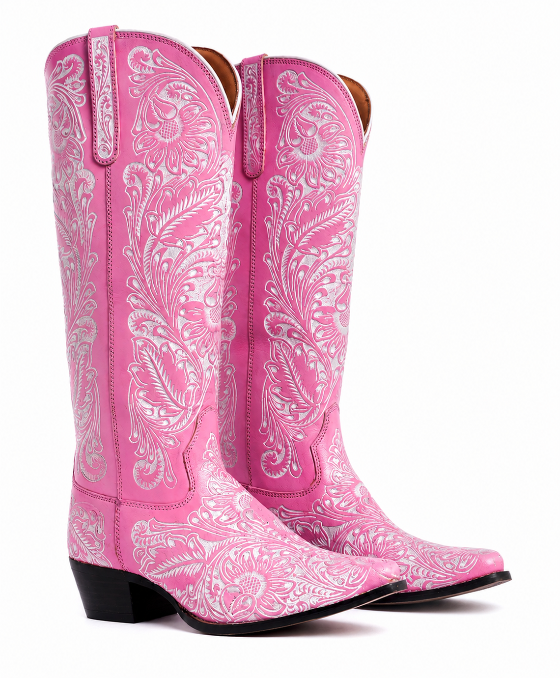 Valentina Trail Hand-tooled Boots in Pink